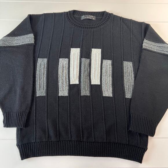 Protege Collection Vintage Men's Black Gray 3D Sweater Size Medium Ribbed Knit - Picture 1 of 4